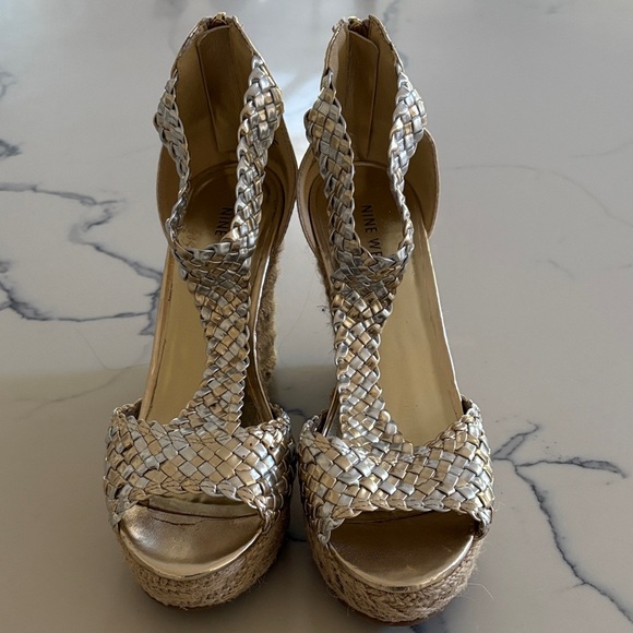 Nine West Metallic Woven Wedge Sandals - Picture 1 of 1